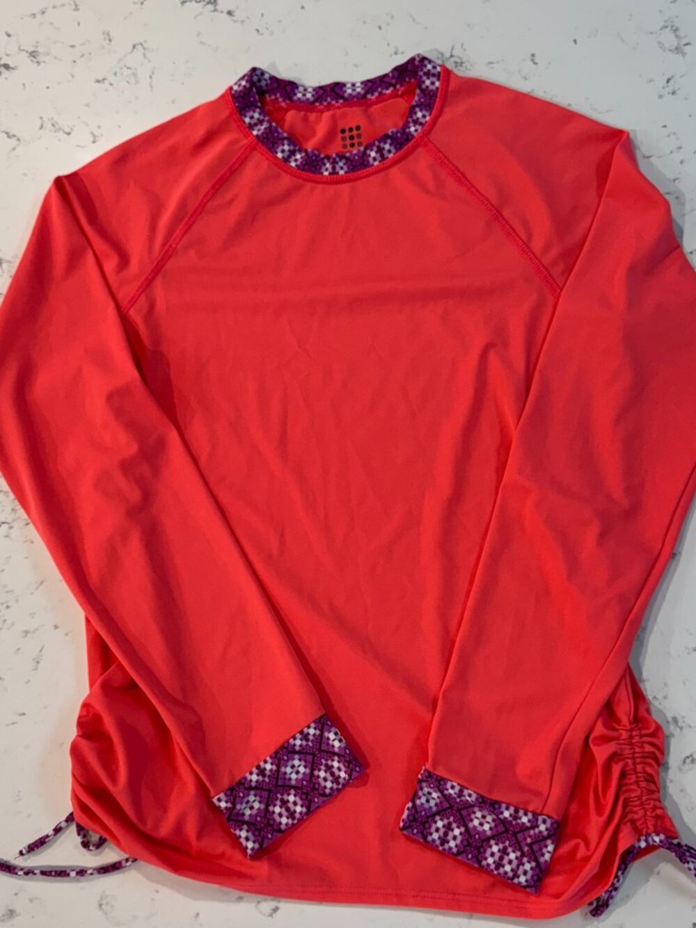 Title Nine Long Sleeve Sun Swim Shirt Women's L Orange Adjustable Beach Vacation